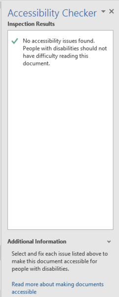 Word accessibility checker results pane.