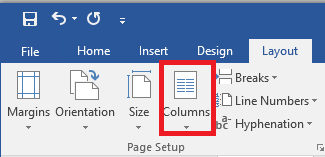 Column insert of Layout tab selected.