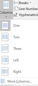 Options for number of columns to insert.