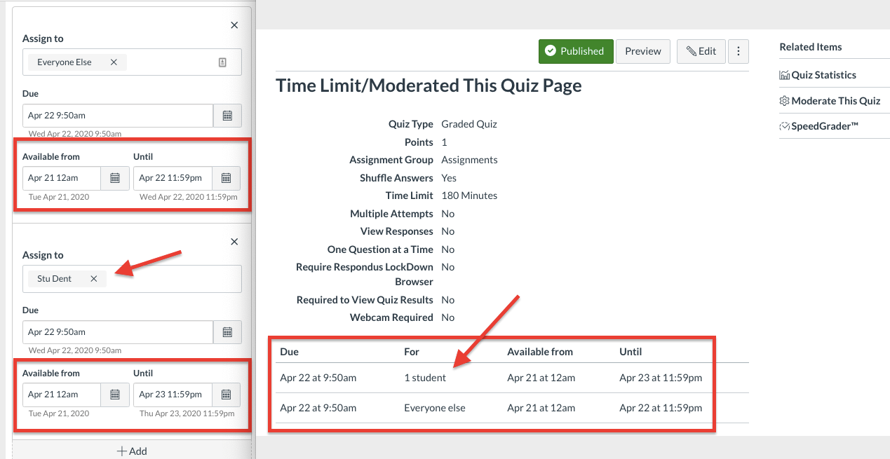 canvas: assign to Menu location of Assign To option in Canvas.